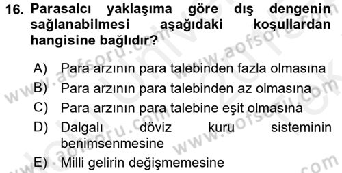Uluslararası İktisat Dersi 2015 - 2016 Yılı Tek Ders Sınavı 16. Soru