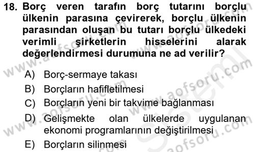 Uluslararası İktisat Dersi 2015 - 2016 Yılı Tek Ders Sınavı 18. Soru