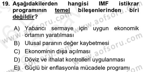 Uluslararası İktisat Dersi 2015 - 2016 Yılı Tek Ders Sınav Soruları 19. Soru