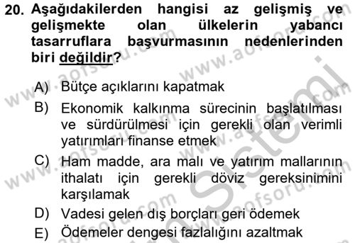Uluslararası İktisat Dersi 2016 - 2017 Yılı 3 Ders Sınav Soruları 20. Soru
