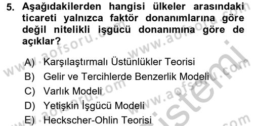 Uluslararası İktisat Dersi 2016 - 2017 Yılı 3 Ders Sınav Soruları 5. Soru