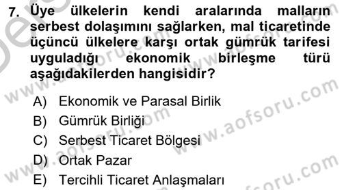 Uluslararası İktisat Dersi 2016 - 2017 Yılı 3 Ders Sınav Soruları 7. Soru