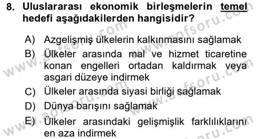 Uluslararası İktisat Dersi 2016 - 2017 Yılı 3 Ders Sınav Soruları 8. Soru