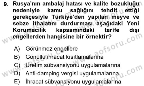 Uluslararası İktisat Dersi 2016 - 2017 Yılı 3 Ders Sınav Soruları 9. Soru