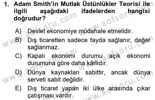 Uluslararası İktisat Dersi 2016 - 2017 Yılı (Vize) Ara Sınavı 1. Soru