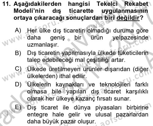 Uluslararası İktisat Dersi 2016 - 2017 Yılı (Vize) Ara Sınav Soruları 11. Soru