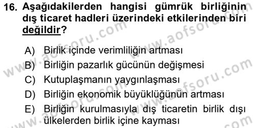 Uluslararası İktisat Dersi 2016 - 2017 Yılı (Vize) Ara Sınav Soruları 16. Soru