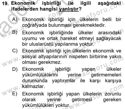 Uluslararası İktisat Dersi 2016 - 2017 Yılı (Vize) Ara Sınav Soruları 19. Soru