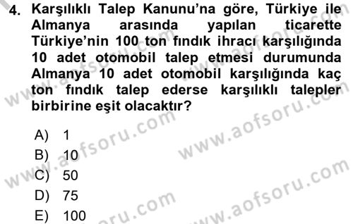 Uluslararası İktisat Dersi 2016 - 2017 Yılı (Vize) Ara Sınavı 4. Soru