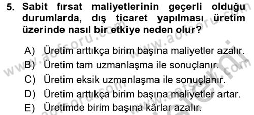 Uluslararası İktisat Dersi 2016 - 2017 Yılı (Vize) Ara Sınav Soruları 5. Soru
