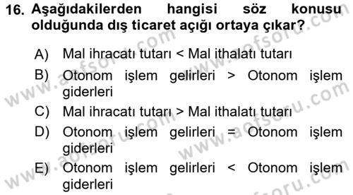 Uluslararası İktisat Dersi 2016 - 2017 Yılı (Final) Dönem Sonu Sınav Soruları 16. Soru