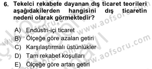 Uluslararası İktisat Dersi 2016 - 2017 Yılı (Final) Dönem Sonu Sınav Soruları 6. Soru