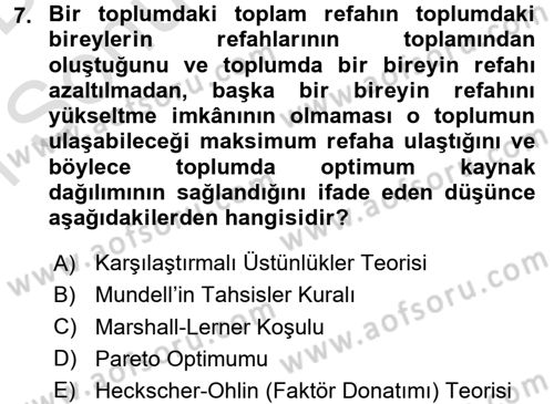 Uluslararası İktisat Dersi 2016 - 2017 Yılı (Final) Dönem Sonu Sınav Soruları 7. Soru