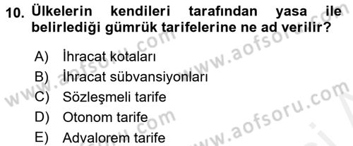 Uluslararası İktisat Dersi 2017 - 2018 Yılı 3 Ders Sınav Soruları 10. Soru