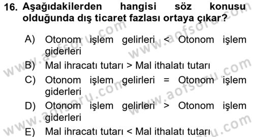 Uluslararası İktisat Dersi 2017 - 2018 Yılı 3 Ders Sınav Soruları 16. Soru