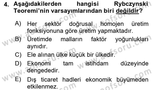 Uluslararası İktisat Dersi 2017 - 2018 Yılı 3 Ders Sınav Soruları 4. Soru