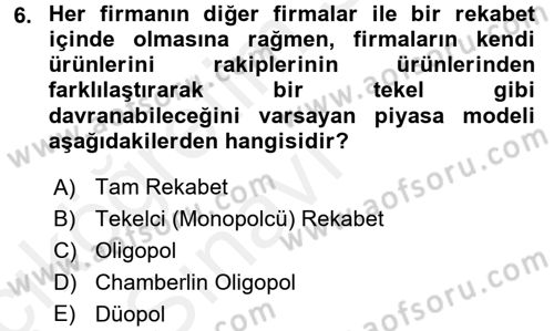 Uluslararası İktisat Dersi 2017 - 2018 Yılı 3 Ders Sınav Soruları 6. Soru