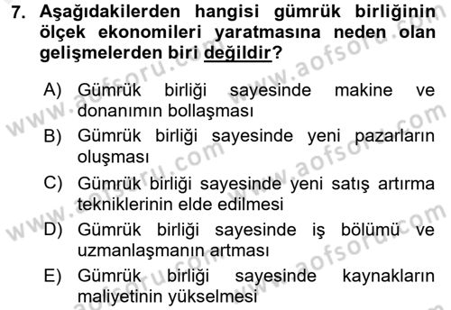 Uluslararası İktisat Dersi 2017 - 2018 Yılı 3 Ders Sınav Soruları 7. Soru