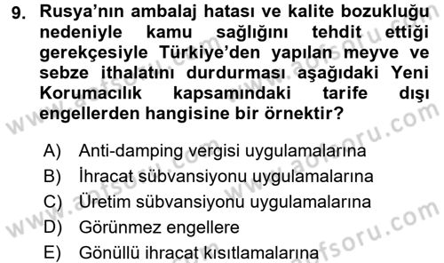 Uluslararası İktisat Dersi 2017 - 2018 Yılı 3 Ders Sınav Soruları 9. Soru