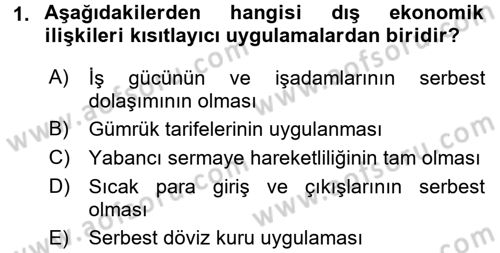 Uluslararası İktisat Dersi 2017 - 2018 Yılı (Vize) Ara Sınav Soruları 1. Soru