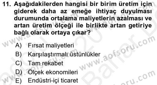 Uluslararası İktisat Dersi 2017 - 2018 Yılı (Vize) Ara Sınav Soruları 11. Soru
