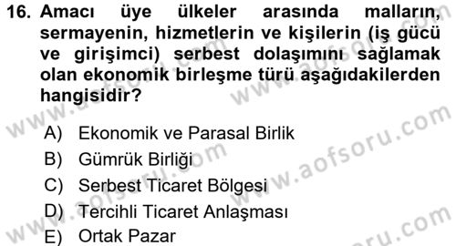 Uluslararası İktisat Dersi 2017 - 2018 Yılı (Vize) Ara Sınav Soruları 16. Soru