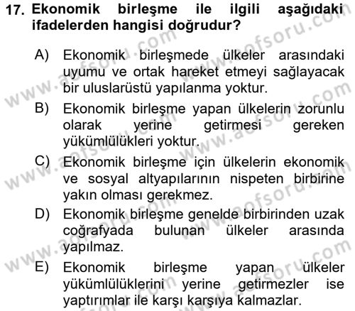 Uluslararası İktisat Dersi 2017 - 2018 Yılı (Vize) Ara Sınav Soruları 17. Soru