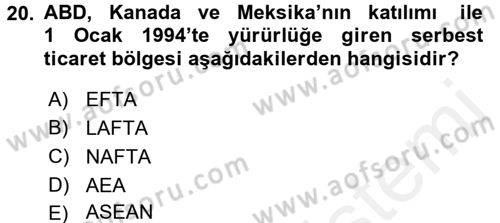 Uluslararası İktisat Dersi 2017 - 2018 Yılı (Vize) Ara Sınav Soruları 20. Soru