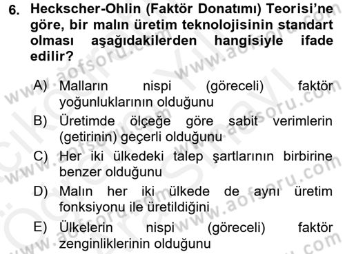 Uluslararası İktisat Dersi 2017 - 2018 Yılı (Vize) Ara Sınav Soruları 6. Soru