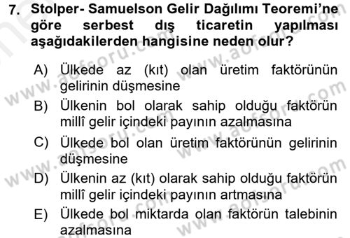 Uluslararası İktisat Dersi 2017 - 2018 Yılı (Vize) Ara Sınav Soruları 7. Soru