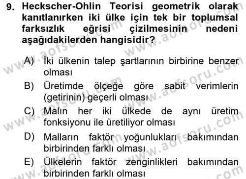 Uluslararası İktisat Dersi 2017 - 2018 Yılı (Vize) Ara Sınav Soruları 9. Soru