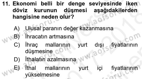 Uluslararası İktisat Dersi 2017 - 2018 Yılı (Final) Dönem Sonu Sınav Soruları 11. Soru