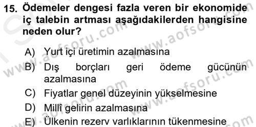 Uluslararası İktisat Dersi 2017 - 2018 Yılı (Final) Dönem Sonu Sınav Soruları 15. Soru