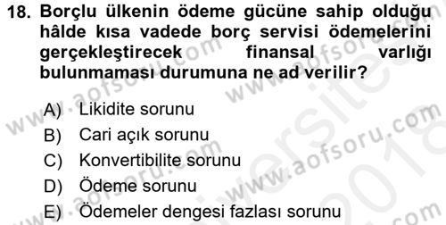 Uluslararası İktisat Dersi 2017 - 2018 Yılı (Final) Dönem Sonu Sınav Soruları 18. Soru