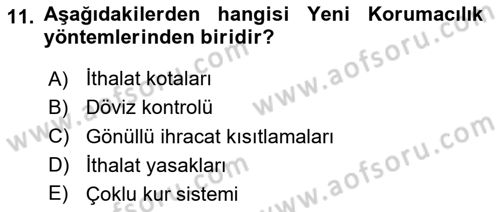 Uluslararası İktisat Dersi 2020 - 2021 Yılı Yaz Okulu Sınav Soruları 11. Soru