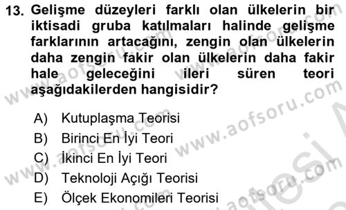 Uluslararası İktisat Dersi 2020 - 2021 Yılı Yaz Okulu Sınav Soruları 13. Soru