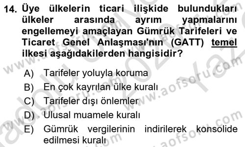 Uluslararası İktisat Dersi 2020 - 2021 Yılı Yaz Okulu Sınav Soruları 14. Soru