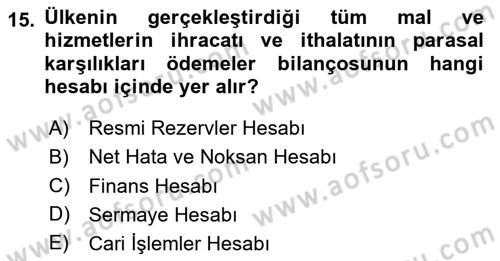 Uluslararası İktisat Dersi 2020 - 2021 Yılı Yaz Okulu Sınav Soruları 15. Soru