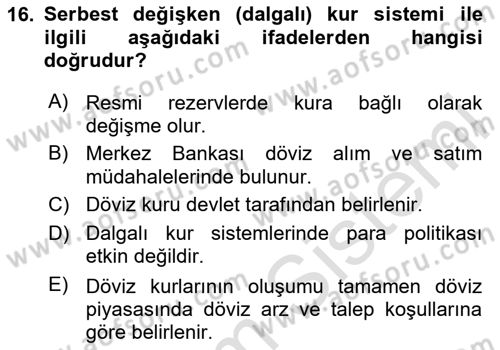 Uluslararası İktisat Dersi 2020 - 2021 Yılı Yaz Okulu Sınav Soruları 16. Soru