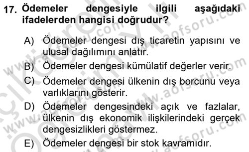 Uluslararası İktisat Dersi 2020 - 2021 Yılı Yaz Okulu Sınav Soruları 17. Soru