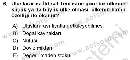 Uluslararası İktisat Dersi 2020 - 2021 Yılı Yaz Okulu Sınav Soruları 6. Soru