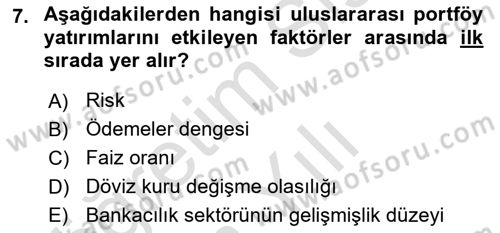 Uluslararası İktisat Dersi 2020 - 2021 Yılı Yaz Okulu Sınav Soruları 7. Soru