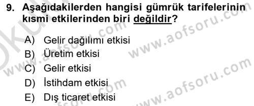 Uluslararası İktisat Dersi 2020 - 2021 Yılı Yaz Okulu Sınav Soruları 9. Soru