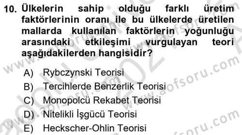 Uluslararası İktisat Dersi 2021 - 2022 Yılı (Vize) Ara Sınav Soruları 10. Soru