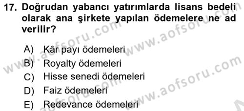 Uluslararası İktisat Dersi 2021 - 2022 Yılı (Vize) Ara Sınav Soruları 17. Soru