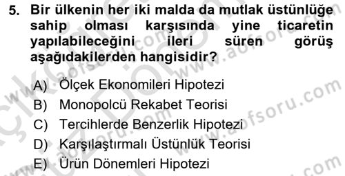 Uluslararası İktisat Dersi 2021 - 2022 Yılı (Vize) Ara Sınav Soruları 5. Soru