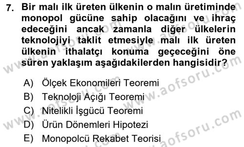 Uluslararası İktisat Dersi 2021 - 2022 Yılı (Vize) Ara Sınav Soruları 7. Soru