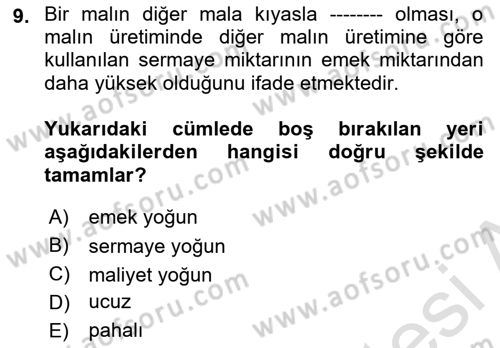 Uluslararası İktisat Dersi 2021 - 2022 Yılı (Vize) Ara Sınav Soruları 9. Soru