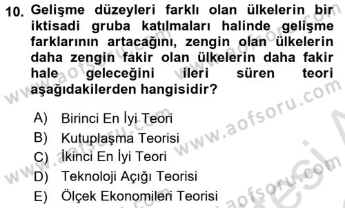 Uluslararası İktisat Dersi 2021 - 2022 Yılı (Final) Dönem Sonu Sınav Soruları 10. Soru