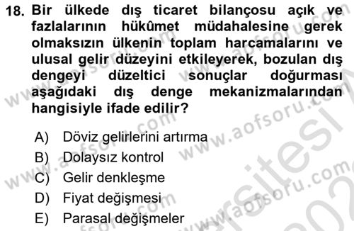 Uluslararası İktisat Dersi 2021 - 2022 Yılı (Final) Dönem Sonu Sınav Soruları 18. Soru